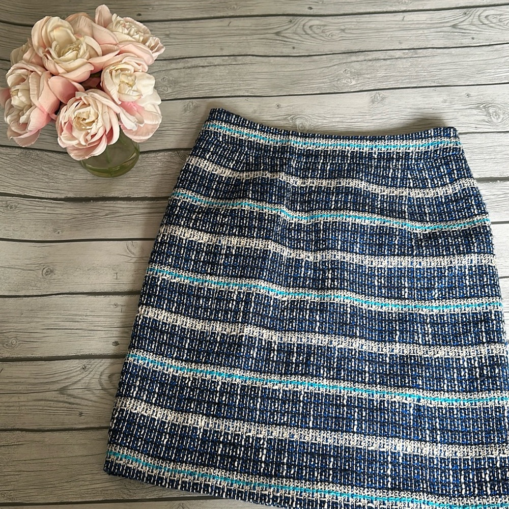 Tory Burch Darren Tweed Pencil Skirt in Normandy Blue Size 8